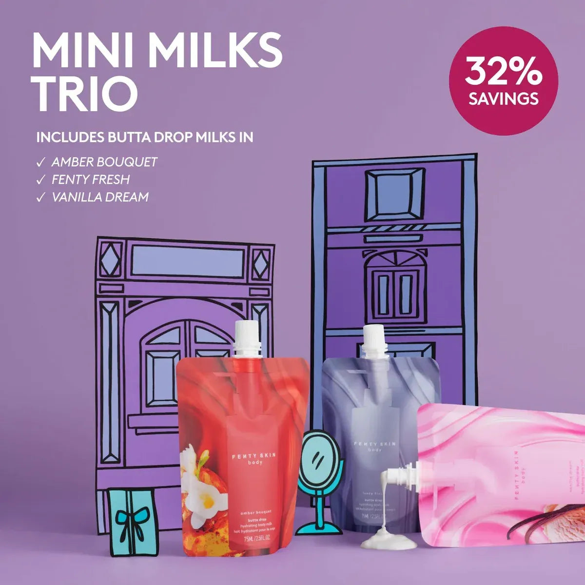Fenty Beauty Mini Milks Hydrating Body Milk Travel Trio