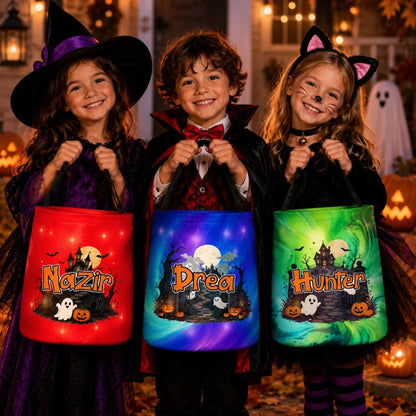 Custom LED Light‑Up Halloween Candy Bucket, Personalized Trick Or Treat Bag, Gift for Kids